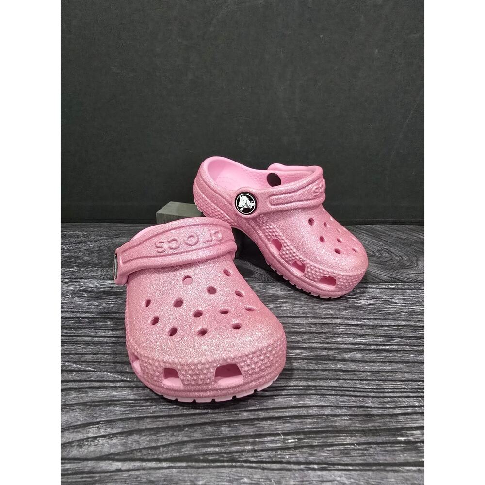 Crocs Toddler's Classic Pink Glitter Sparkly Clogs JL3 Size US:C5 UK:C5 EUC